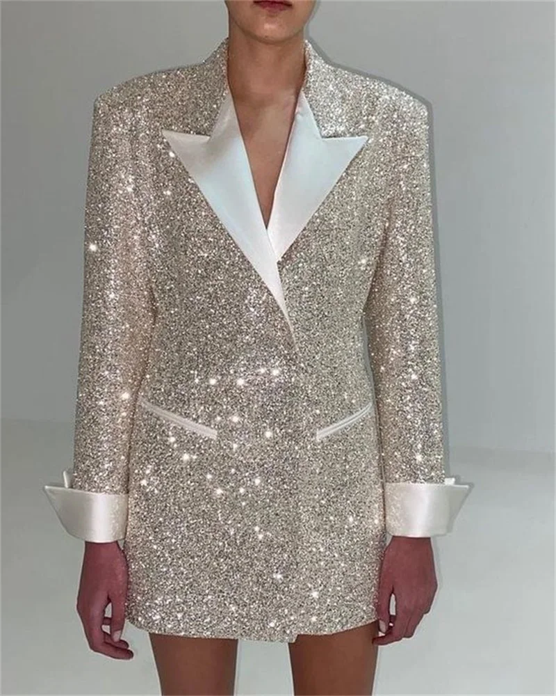 Sparkling Sequins Women Suits 1 Pcs Blazer Short Mini Prom Dress Silver Jacket Satin Lapel Custom Size Coat Hot Girl Party Gown
Sparkling Sequins Women Suits 1 Pcs Blazer Short Mini Prom Dress Silver Jacket Satin Lapel Custom Size Coat Hot Girl Party Gown