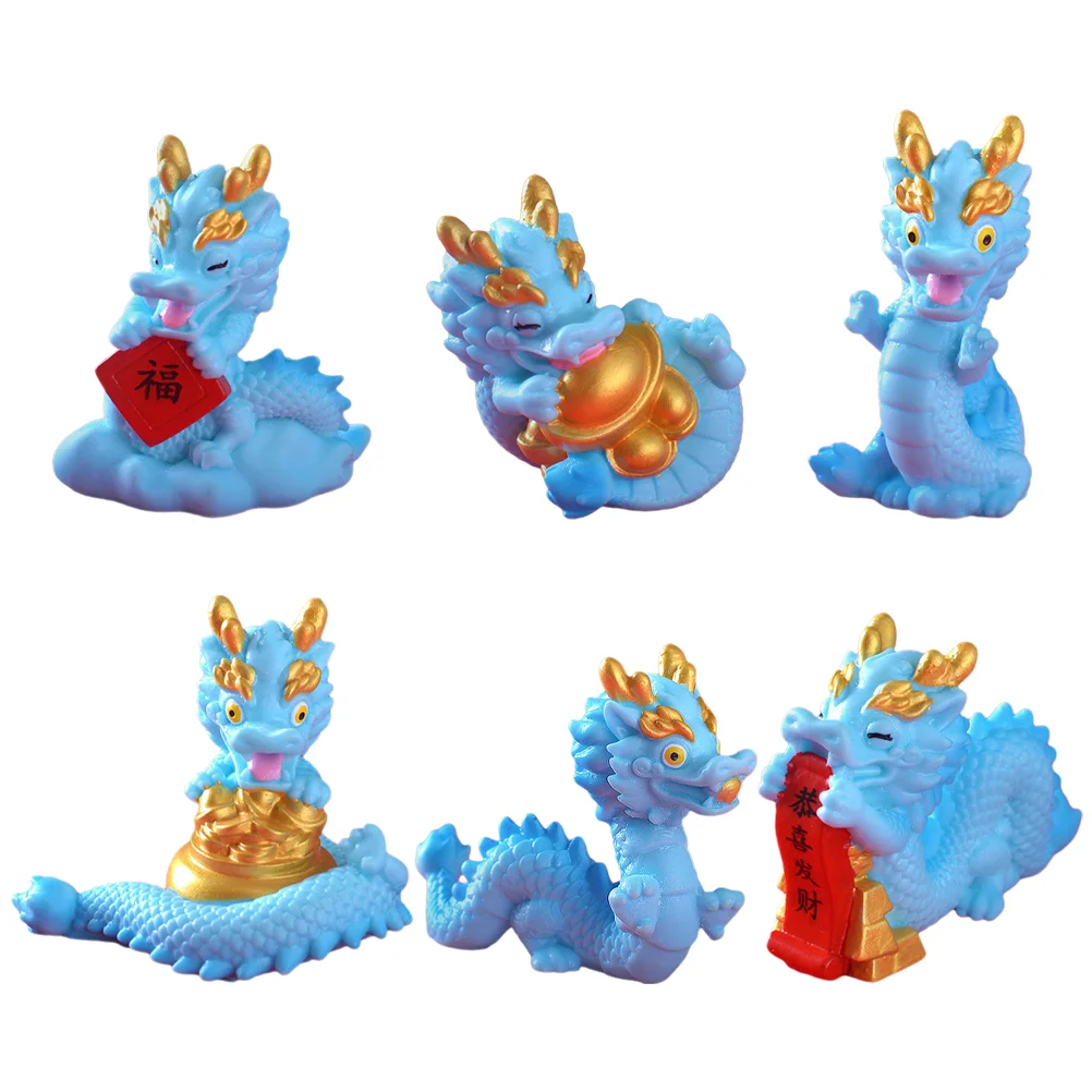 

6 Pcs Mini Dragon Ornaments Kitchen Cabinets Statue Decor Resin Craft Trinkets Chinese Figurine Desktop Animal