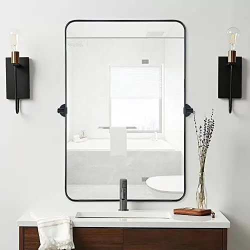 Brushed Nickel Metal Framed Rectangular Pivoting Bathroom Mirror, Tilting Rounded Rectangle Vanity Mirror for WALL Mount
Brushed Nickel Metal Framed Rectangular Pivoting Bathroom Mirror, Tilting Rounded Rectangle Vanity Mirror for WALL Mount