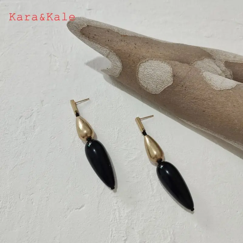 

Kara&Kale Black Drop Earrings Acrylic Beads Hand Beaded Vintage Jewelry Women's Fashion Earrings Black and Gold Color Mixed