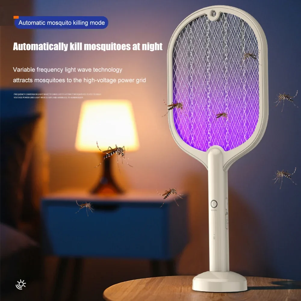 

2 in 1 Electric Insect Racket Swatter USB Rechargeable Led Light Hand-Held Mosquito Killer Fly Bug Zapper Trap mosquito swatter