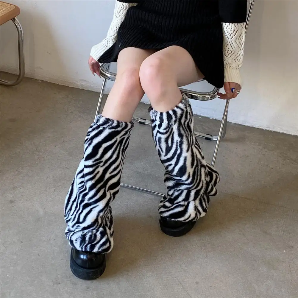 

Goth Lolita Leg Striped Warmers Zebra Print Harajuku Pile Socks FurryLong Socks Women Stockings Foot Warmers Foot Covers