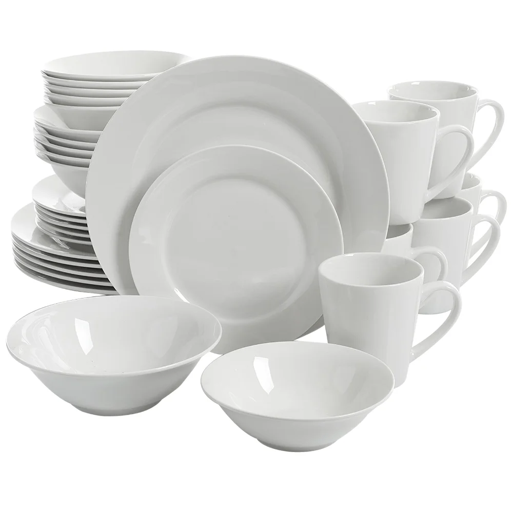 

Gibson Home Noble Court Ceramic Dinnerware Set in White, Set of 30