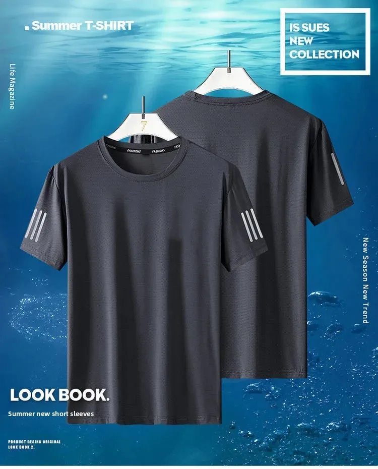 الصيف الحرير الجليد تي شيرت رجالي سريعة الجافة رقيقة قصيرة الأكمام نصف كم فضفاضة تناسب رياضي رداء علوي غير رسمي تنفس حجم كبير طاقم Nec الصيف الحرير الجليد تي شيرت رجالي سريعة الجافة رقيقة قصيرة الأكمام نصف كم فضفاضة تناسب رياضي رداء علوي غير رسمي تنفس حجم كبير طاقم Nec