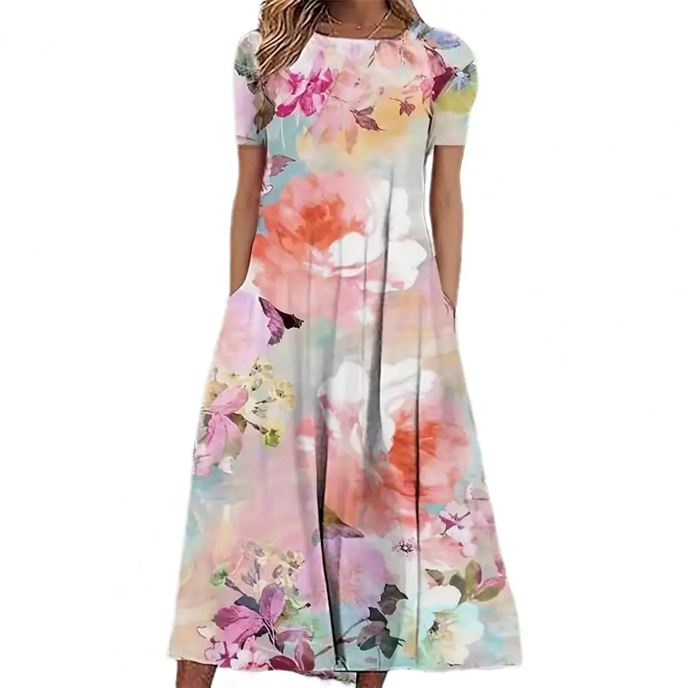 Women Floral Print Midi Dress with Pockets for A-line O Neck Short Sleeves Big Swing Summer Clothing
Women Floral Print Midi Dress with Pockets for A-line O Neck Short Sleeves Big Swing Summer Clothing
