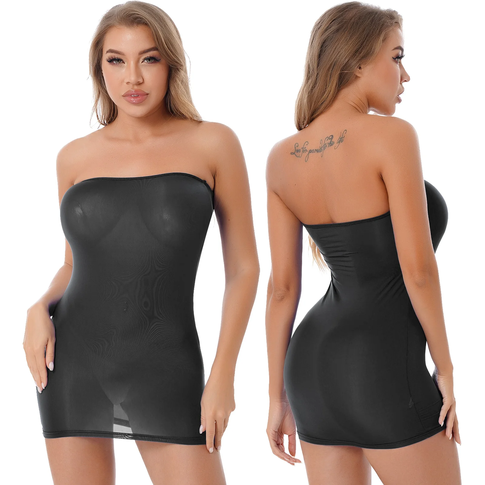 

Womens Sexy Erotic Bodysuit Dress Stretchy Strapless Pencil Dress Semi See-through Mini Dresses Bikini Cover Ups Nightwear