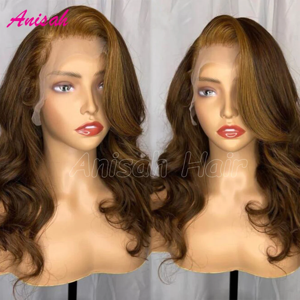 

Brown Highlight Lace Front Wigs Wavy Brown Lace Front Human Hair Wigs 13x4 Lace Frontal Wig Colored Human Hair For Women