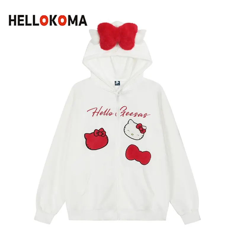 

Kawaii Cartoon Girly Sweet Hooded Jacket Anime Hellokitty Spring Autumn Students Oversize Casual Cardigan Sweatshirt Coat Gifts