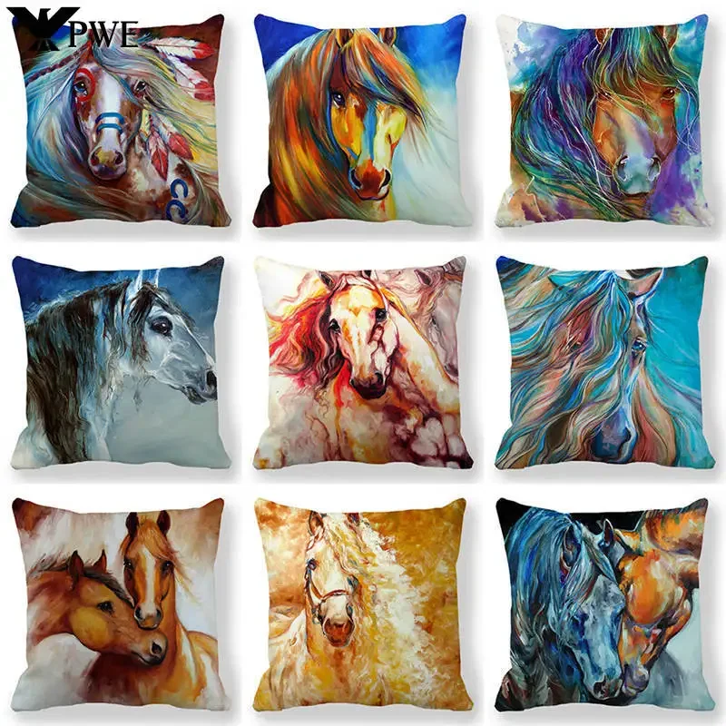 

Customizable Elegant Sofa Cushions Room Aesthetic Pillowcases Beautiful Pony Pillowcases Watercolor Oil Painting Pillowcases