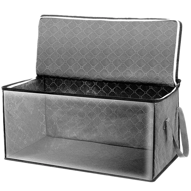 

2PCS Quilt Organizer Box Foldable Portable Closet Stackable Bins Non Woven Clothes Storage Blankets Collecting Case-Gray