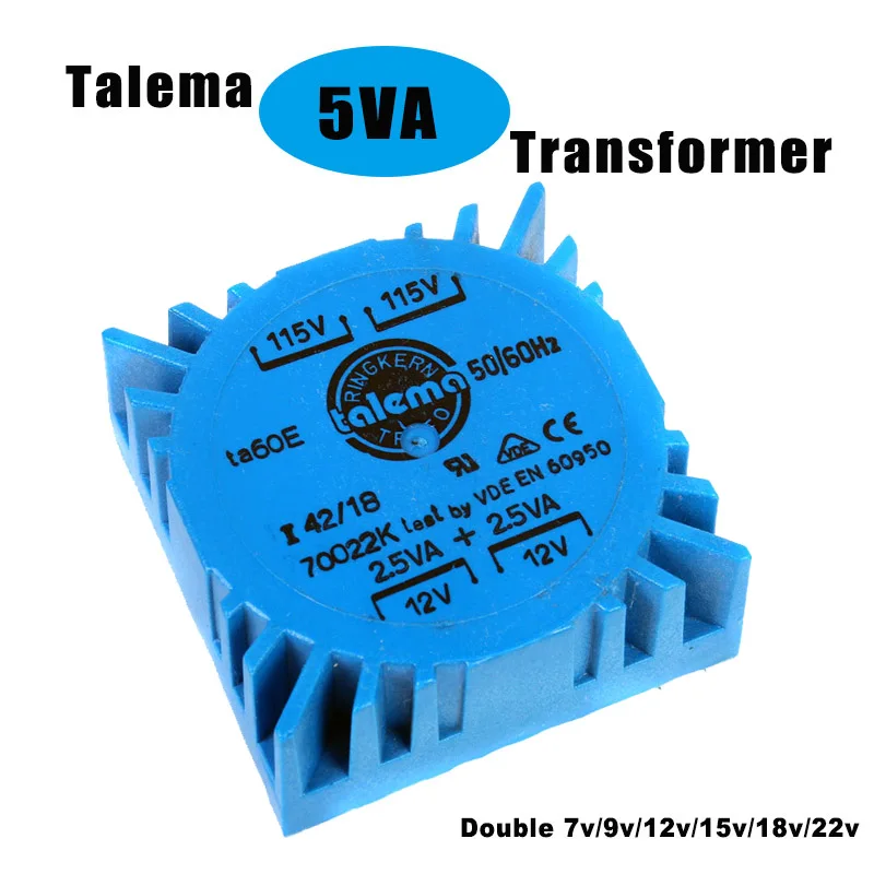 

Imported Talema 5VA Sealed Square Toroidal Transformer For hifi Home Sound Audio Power Amplifier DAC 5W Dual 7V 9V 12V 15V 18V
