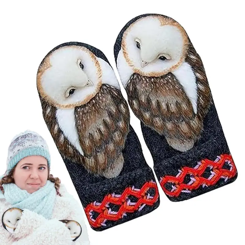 

Winter Warm Gloves Soft Handmade Knitted Owl Mittens Winter Must Have Knitted Animal Gloves For Hiking Camping Outdoor Adventure