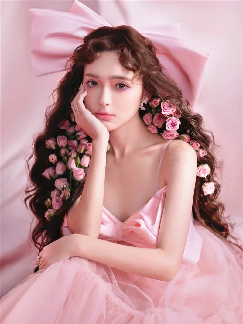 

Women Photography Props Elegant Wedding Dress Bow-knot Tutu Pink Korean Princess Dresses Studio Shooting Photo Clothes