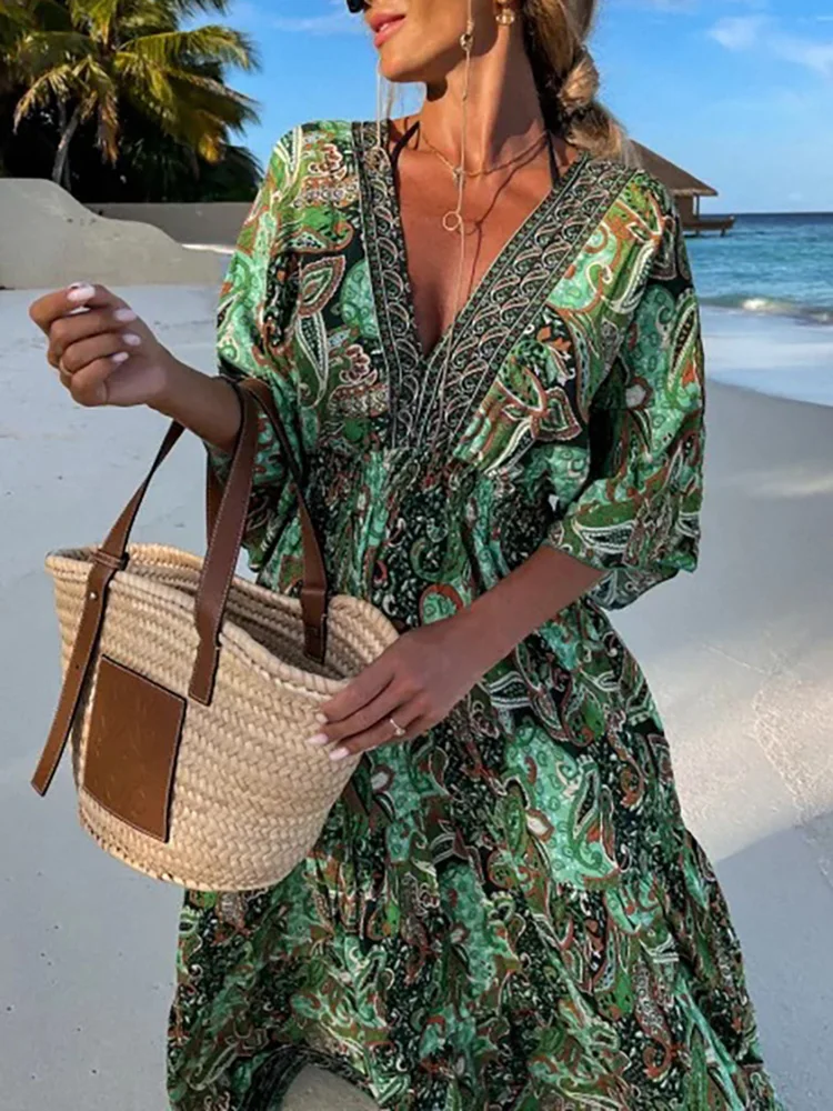 2022 Summer Office Wear Long Sleeve Maxi Dress Elegant Female V Neck Print Party Dress Sexy Women Patchwork Loose Dress Vestidos
2022 Summer Office Wear Long Sleeve Maxi Dress Elegant Female V Neck Print Party Dress Sexy Women Patchwork Loose Dress Vestidos
