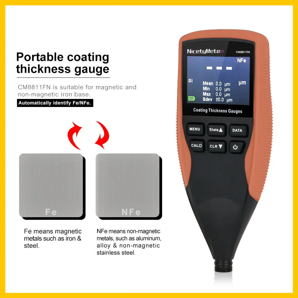 CM8811FN Paint Coating Thickness Gauge Fe/NFe Digital Coating Thickness Gauge LCD Backlight Car Painting Meter 0-1250um Separate
CM8811FN Paint Coating Thickness Gauge Fe/NFe Digital Coating Thickness Gauge LCD Backlight Car Painting Meter 0-1250um Separate