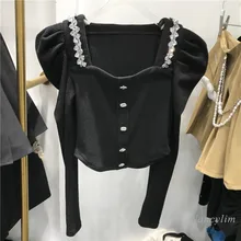 Shiny Beads Diamond-Embedded Sweater for Women 2022 Spring New Square Collar Bubble Long Sleeve Slim Fit Short Crop Top Black
Shiny Beads Diamond-Embedded Sweater for Women 2022 Spring New Square Collar Bubble Long Sleeve Slim Fit Short Crop Top Black