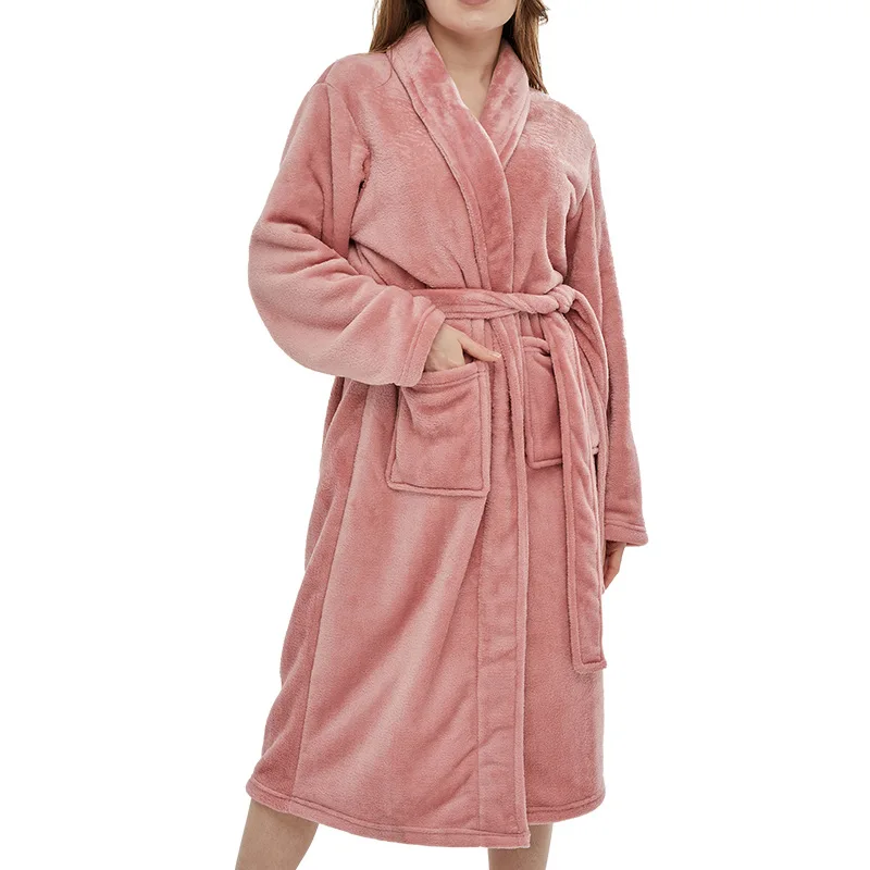 

Фланелевый длинный халат, теплая Домашняя одежда, новая зимняя одежда для сна, женская ночная рубашка из кораллового флиса, кимоно, пеньюар, ночная рубашка для отдыха