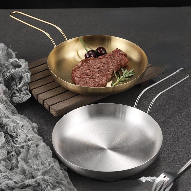 Creative flat-bottomed barbecue stainless steel snack plate with handle golden commercial western food steak dessert round dish
Creative flat-bottomed barbecue stainless steel snack plate with handle golden commercial western food steak dessert round dish