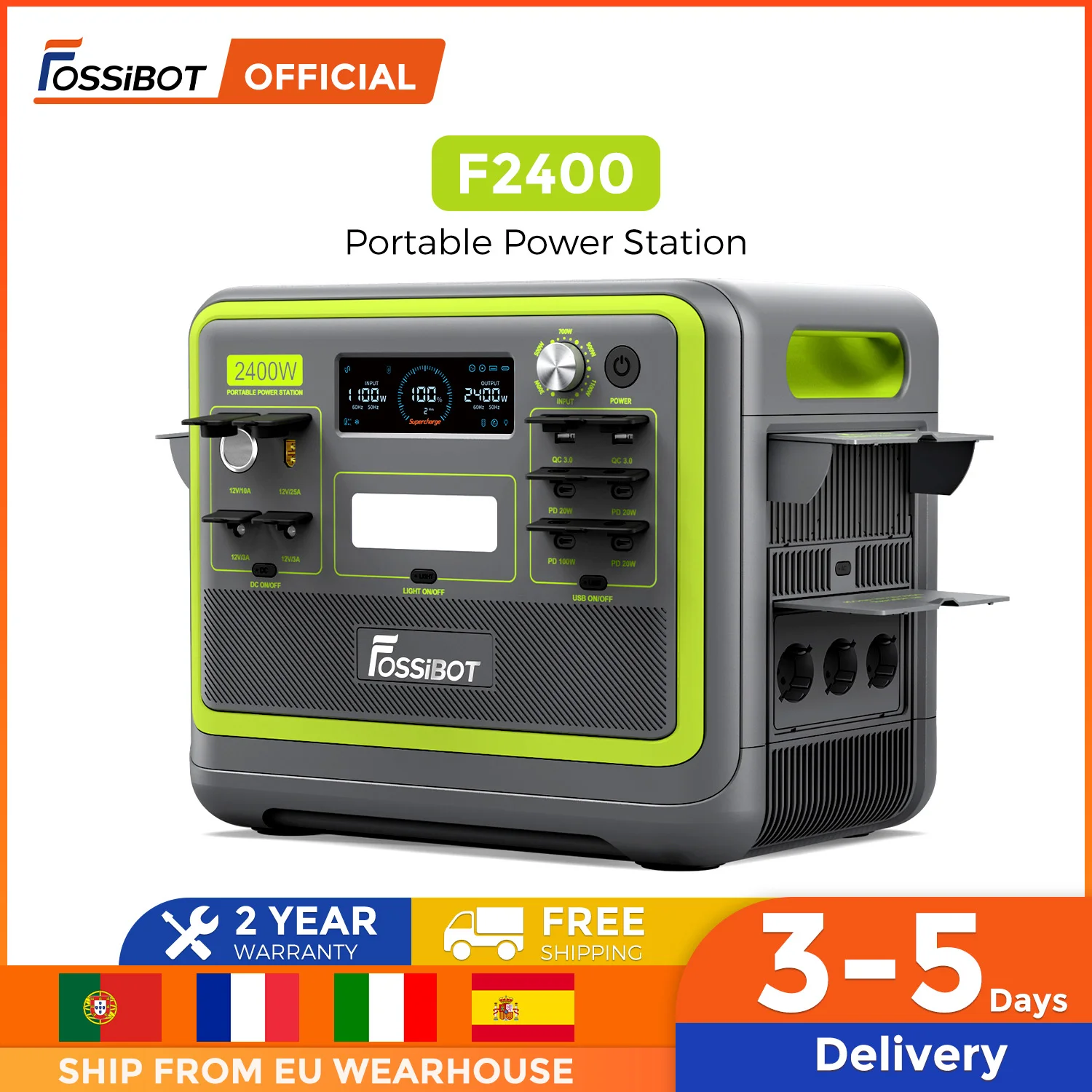 FOSSiBOT F2400 портативная электростанция, 2048Wh/640000mAh LiFePO4 батарея, 2400W(4600W Peak) солнечный генератор, 16 выходных портов
FOSSiBOT F2400 портативная электростанция, 2048Wh/640000mAh LiFePO4 батарея, 2400W(4600W Peak) солнечный генератор, 16 выходных портов