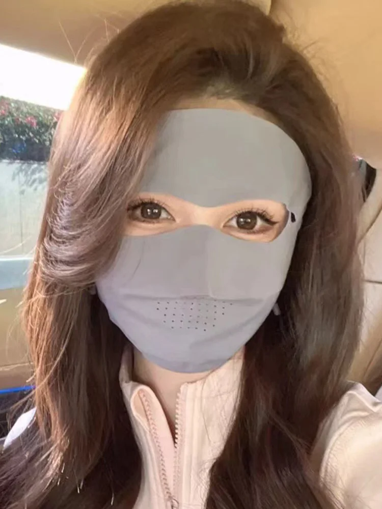 

Summer UPF50+ Women Ice Silk Mask Breathable Outdoor Cycling Golf Sun Mask Facekini Thin Cover Whole Face