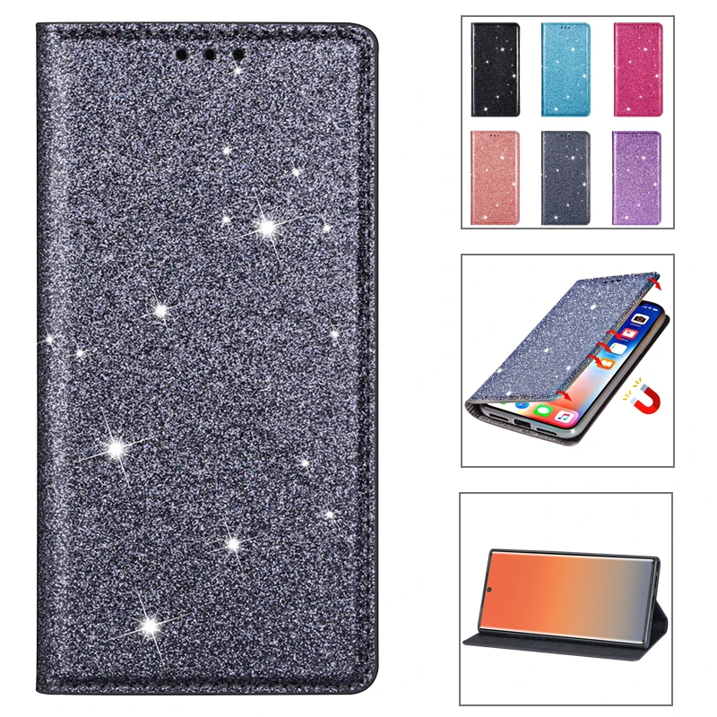 

Wallet Glitter Magnetic Suction Leather Case For Xiaomi 13 Lite 12T Pro Mi 11 Pro 11T Redmi 12C 11A 10C 9A 9C 9T Poco X5 M5S C55
