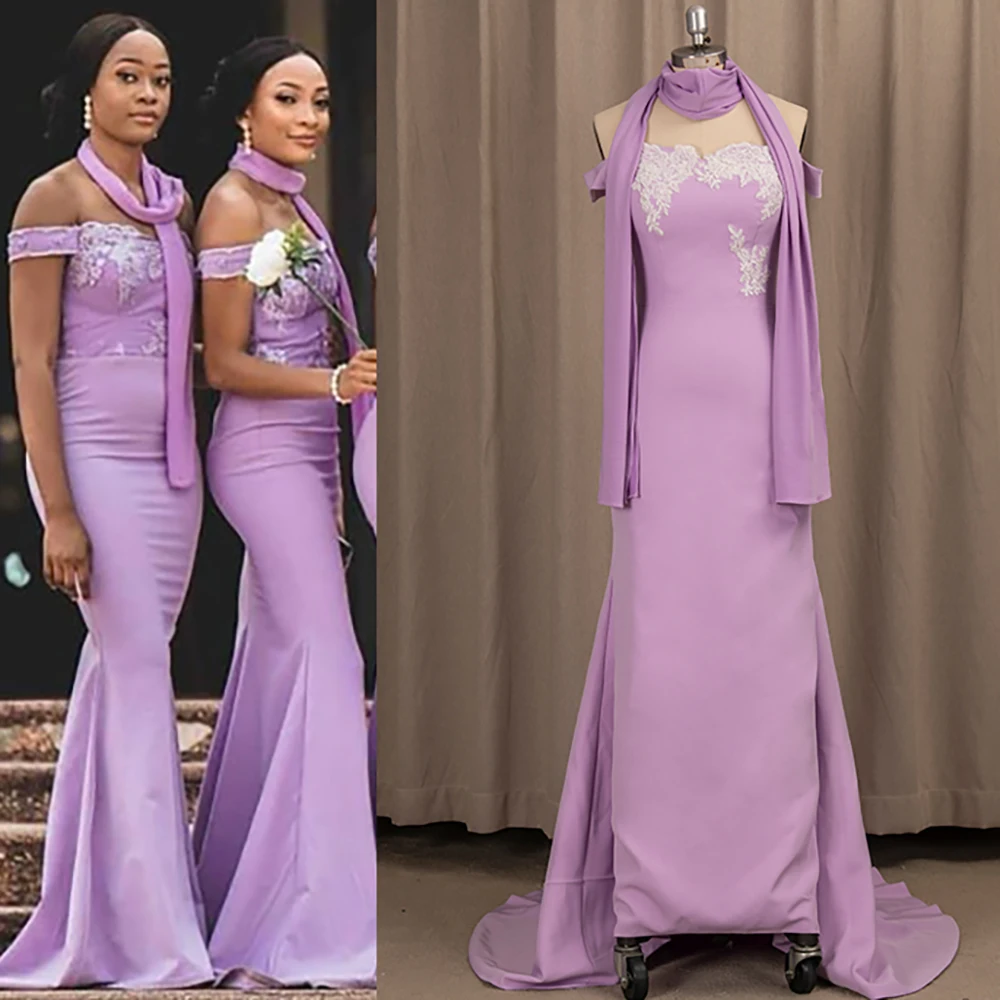 Off Shoulder Sheath Appliqued Wedding Guest Dress Custom Made Plus Size Real Photos Evening Mermaid Bridesmaid Gowns with Scarf
Off Shoulder Sheath Appliqued Wedding Guest Dress Custom Made Plus Size Real Photos Evening Mermaid Bridesmaid Gowns with Scarf
