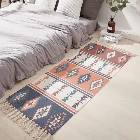 

luxury Boho style decoration Tassel Macrame cotton fiber rectangle mat living room sofa bedroom floor door bath mat rug carpet