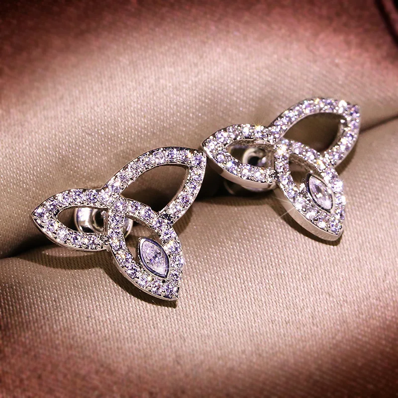 

Classic Openwork Bow Droplet Shape Elliptical Diamond Stud Earrings For Women Butterfly Zircon Christmas Gift Banquet Jewelry