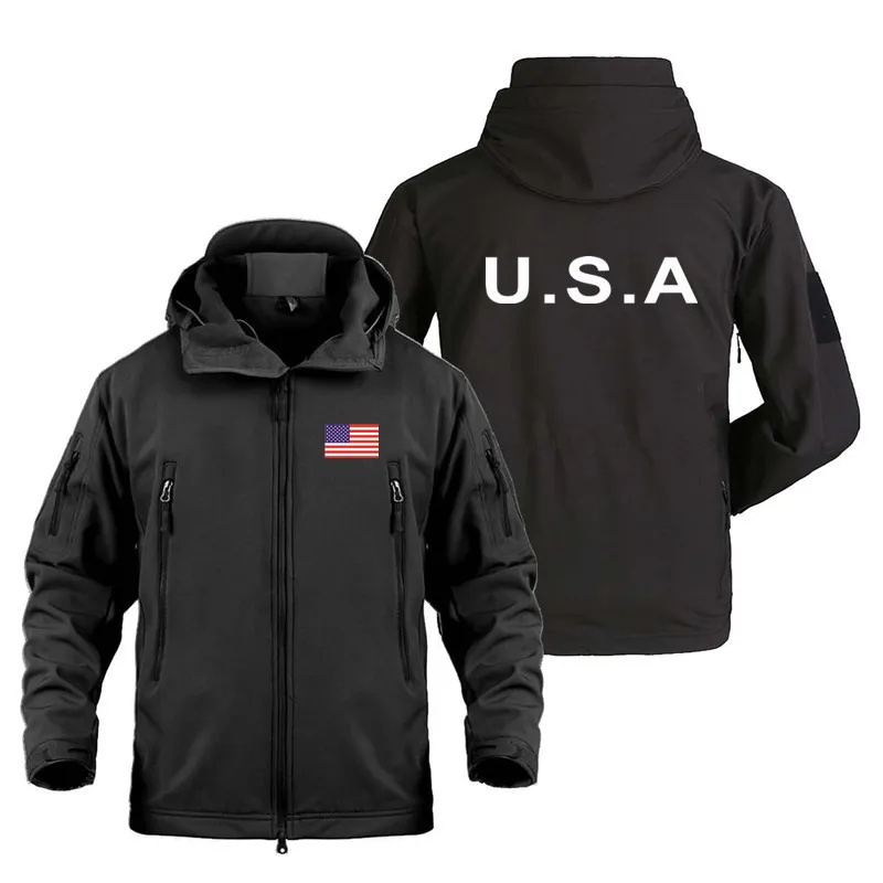 2022 Autumn Winter Waterproof SoftShell Military Outdoor Jackets for Men USA Print Man Fleece Trip Outerwear Coat Top Quality
2022 Autumn Winter Waterproof SoftShell Military Outdoor Jackets for Men USA Print Man Fleece Trip Outerwear Coat Top Quality