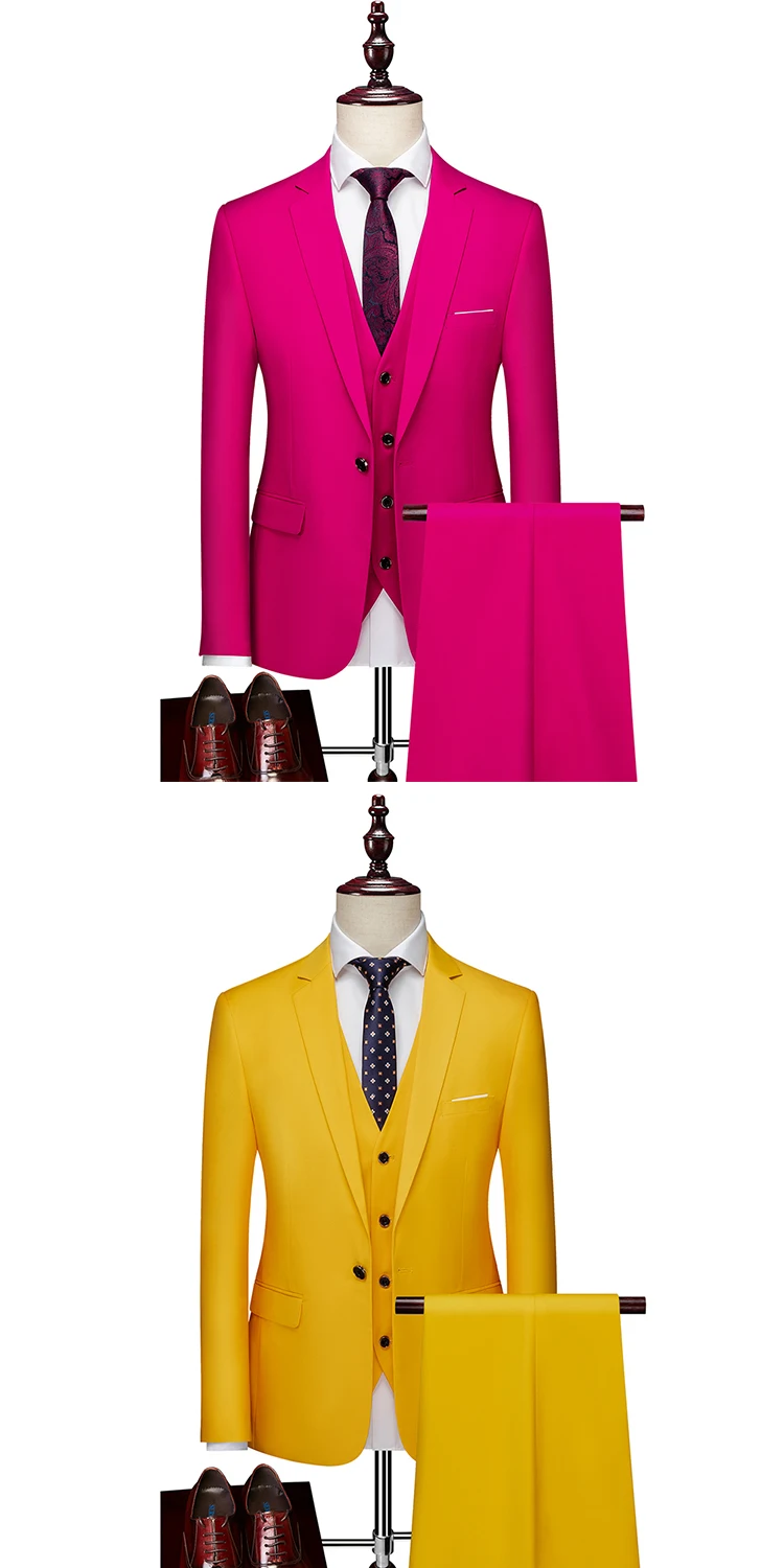M-6XL 15 Colors ( Jacket+Vest+Pants ) Formal Business Office Men's Suits Groom Wedding Dress Party Dress Solid Color Suit 23 Sbcb58149cee04872be79485e5d2b1264K