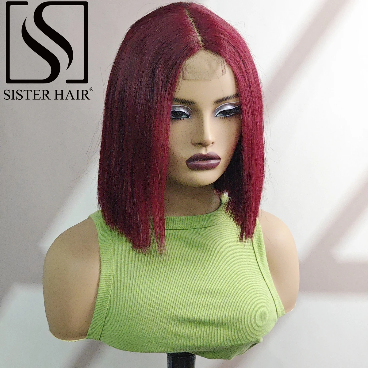 

99J Burgundy 180% Density Straight Bob Wig Human Hair Wig 2x6 Lace Short Straight Colored Bob Wig PrePlucked Brazilian Hair Wig