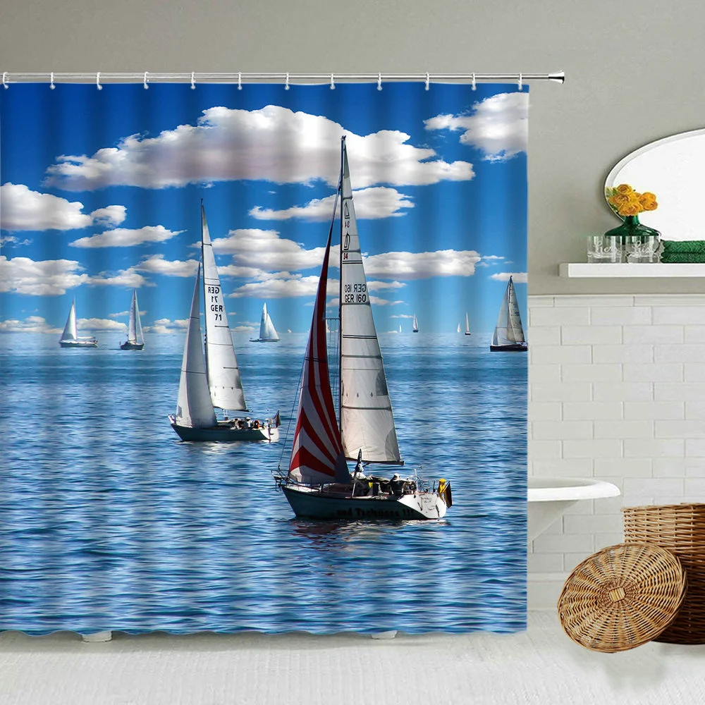 

Sailing Shower Curtain Sailing Natural landscape Shower Curtain lightweight Waterproof Bathroom Decoration
