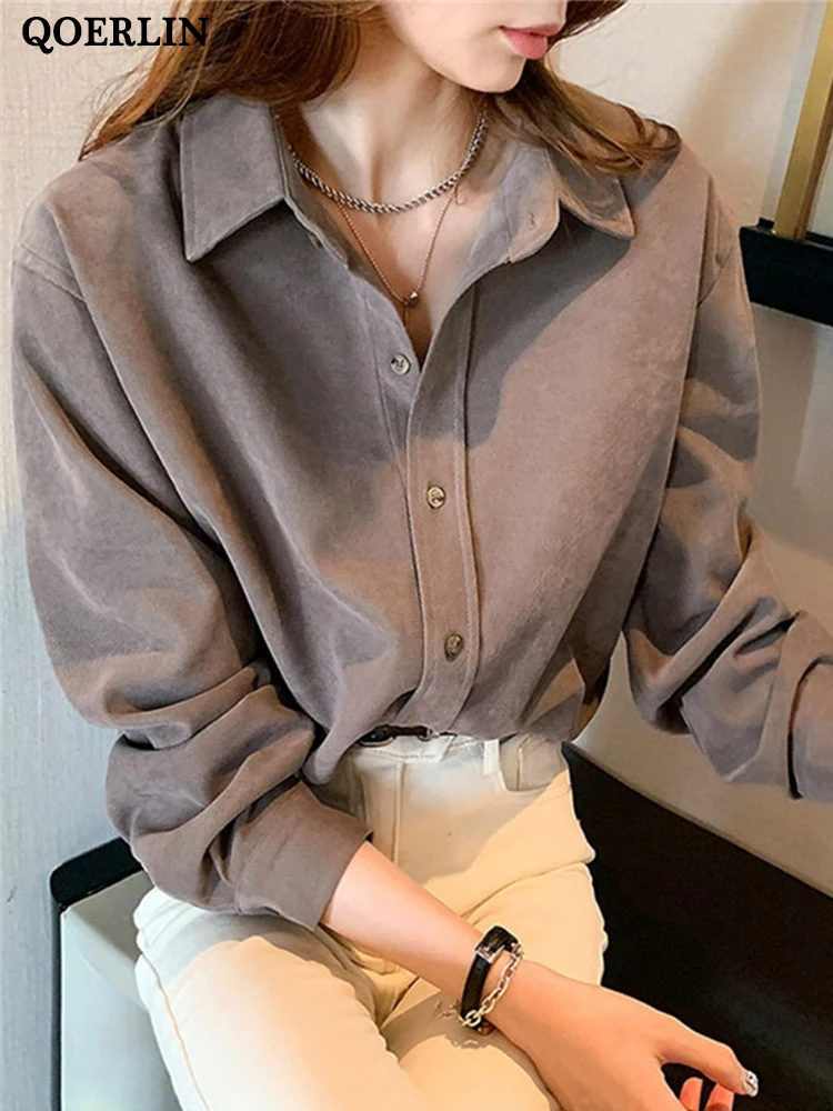 QOERLIN Corduroy Brushed Blouse Vintage Korean Fashion Loose Casual Tops White Shirts Turn-Down Collor Full Sleeve Shirts Women 
QOERLIN Corduroy Brushed Blouse Vintage Korean Fashion Loose Casual Tops White Shirts Turn-Down Collor Full Sleeve Shirts Women