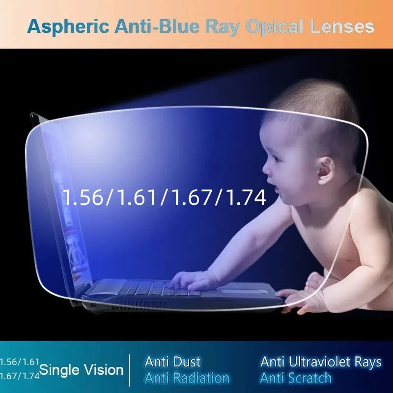 

1.56/1.61/1.67/1.74 Anti-Blue Ray Single Vision Aspheric Optical Lens Prescription Spectacles Eyewear Vision Eyeglasses Frame