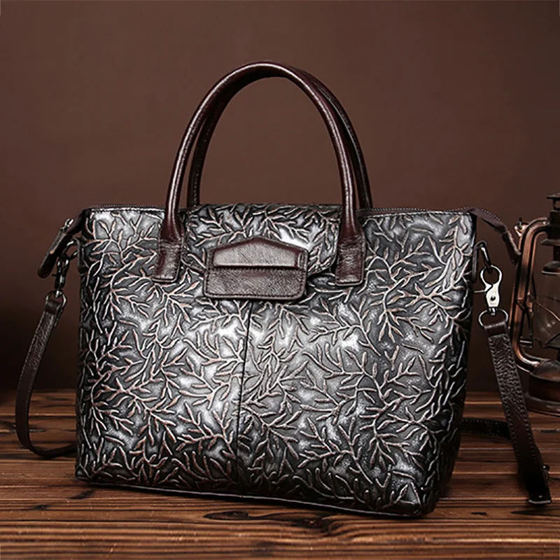 

Trend Women Vintage Embossed Handbag Genuine Leather First Layer Cowhide Famous Brand Casual Messenger Shoulder Bags New