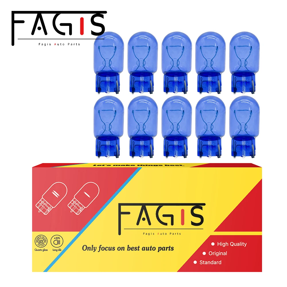 

Fagis 10 Pcs T20 7440 7443 W21W W21/5W 12V 21W 21/5W Natural Blue Glass Brake Bulbs Stop Light Turn Signal Lamp Car Halogen Bulb