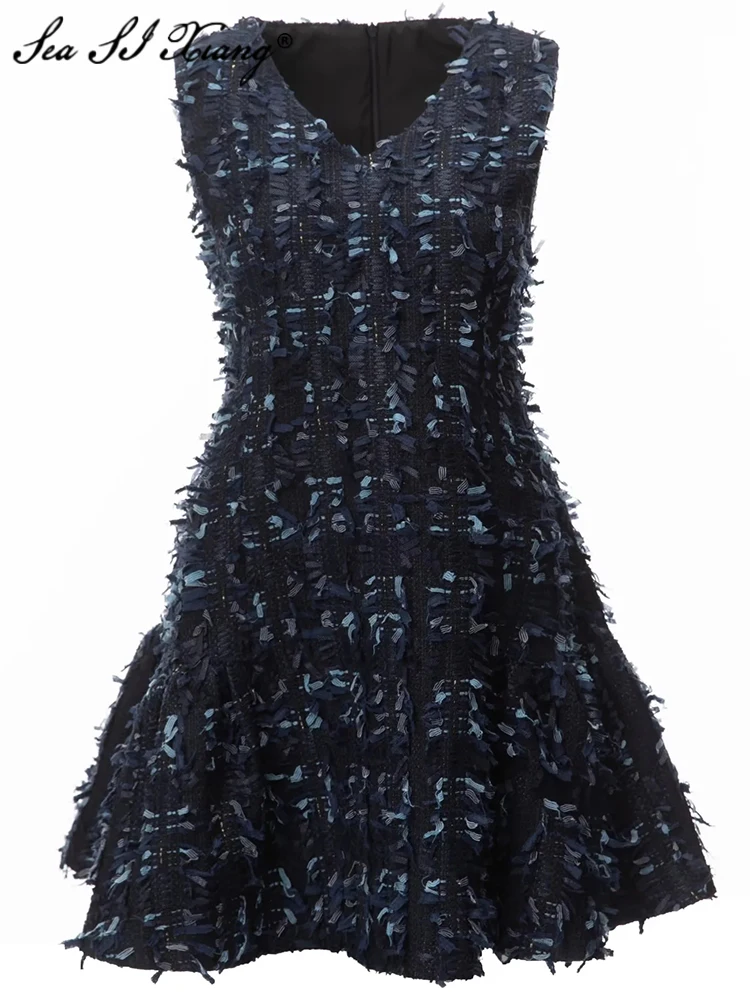Seasixiang Fashion Designer Spring Summer Tassel Tweed Dress Women V-neck Sleeveless Elegant Party Mini Dresses
Seasixiang Fashion Designer Spring Summer Tassel Tweed Dress Women V-neck Sleeveless Elegant Party Mini Dresses