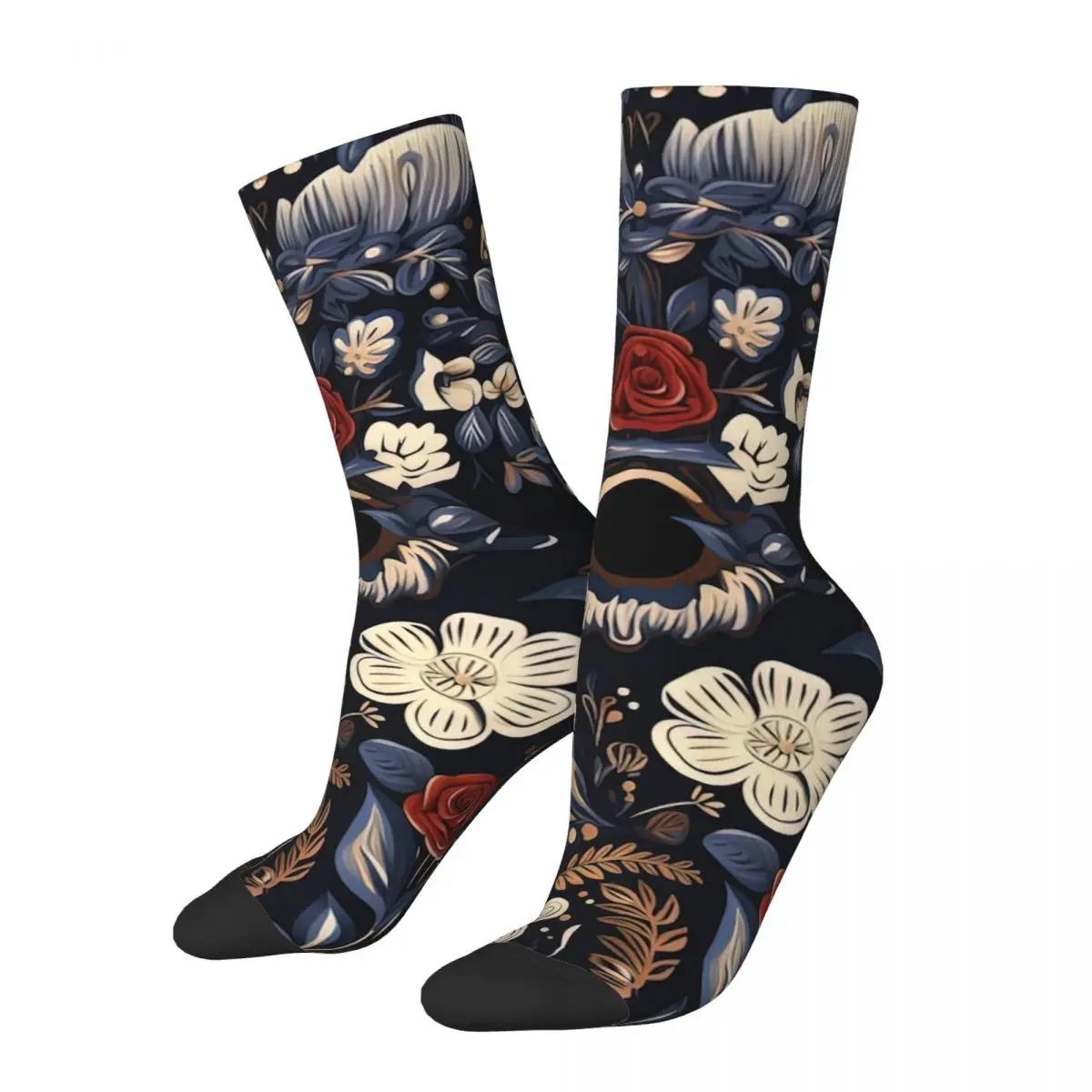 

Pattern Of Skulls And Flowers On Black Background Socks for Women Men Unisex Funny Happy Socks Novelty Street Style Crazy Sock