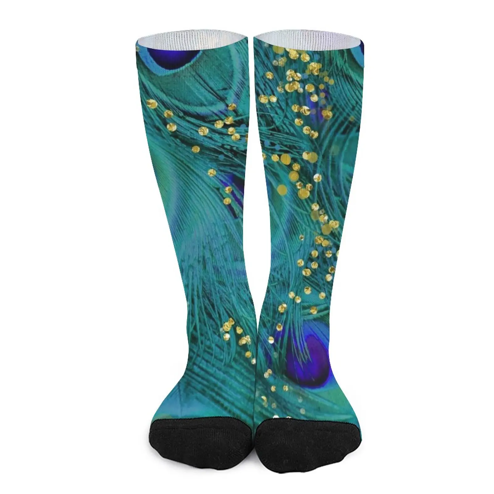 

Dreamy peacock feathers, teal and purple, glimmering gold Socks socks aesthetic Fun socks