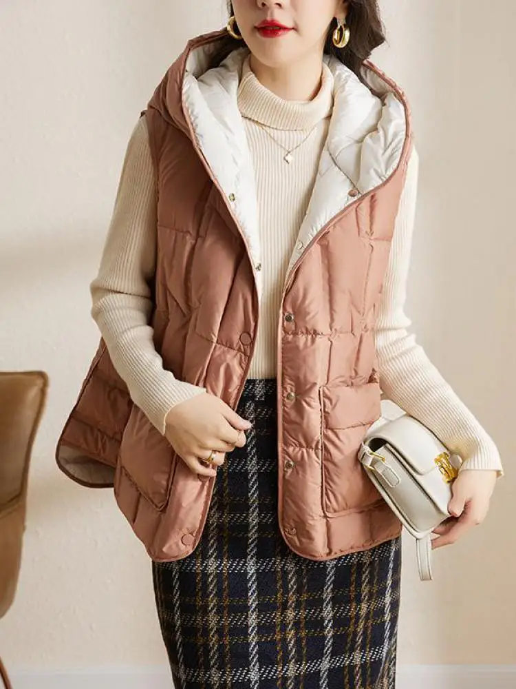 Autumn Winter Hooded Down Vest Women Ultralight White Duck Down Sleeveless Jacket Korean Style Waistcoat
Autumn Winter Hooded Down Vest Women Ultralight White Duck Down Sleeveless Jacket Korean Style Waistcoat