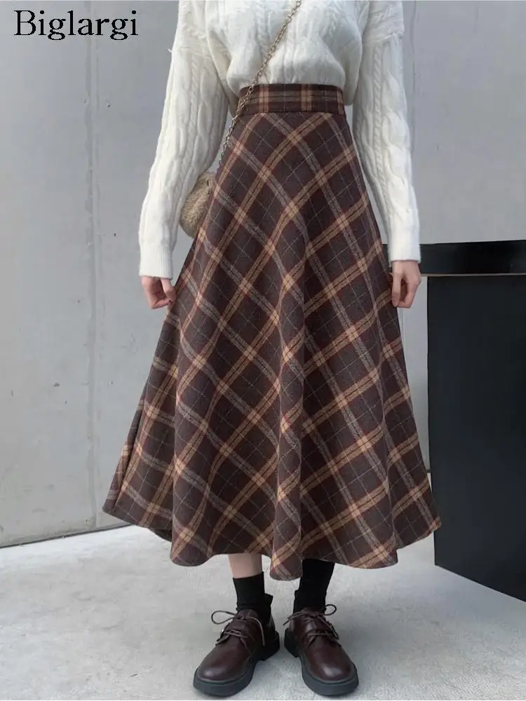 Wool Autumn Winter Midi Skirt Women Plaid Striped Print Ruffle Pleated Korean Loose Ladies Skirts High Waist Fashion Woman Skirt
Wool Autumn Winter Midi Skirt Women Plaid Striped Print Ruffle Pleated Korean Loose Ladies Skirts High Waist Fashion Woman Skirt