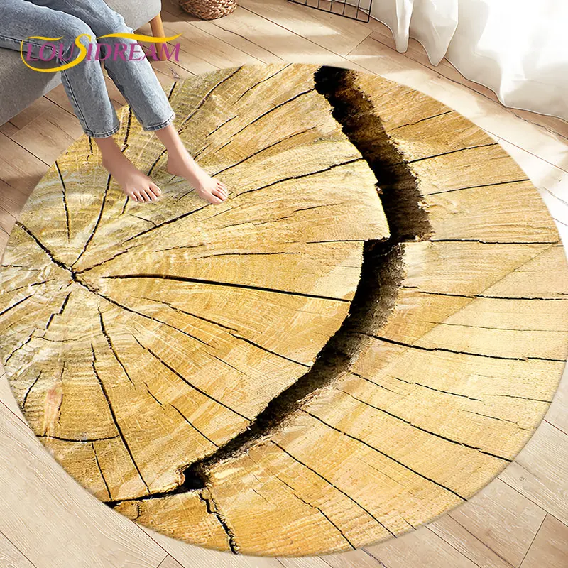 

3D Wood Grain Round Area Rug,Circle Carpet Rug for Living Room Bedroom Sofa Cloakroom Decor,Kids Play Non-slip Floor Mat,Pet Mat