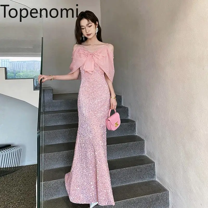Topenomi Pink Sequins Fishtail Suspender Evening Dress Women Luxury Beaded Bow Graduation Quinceanera Slim Party Long Dresses
Topenomi Pink Sequins Fishtail Suspender Evening Dress Women Luxury Beaded Bow Graduation Quinceanera Slim Party Long Dresses