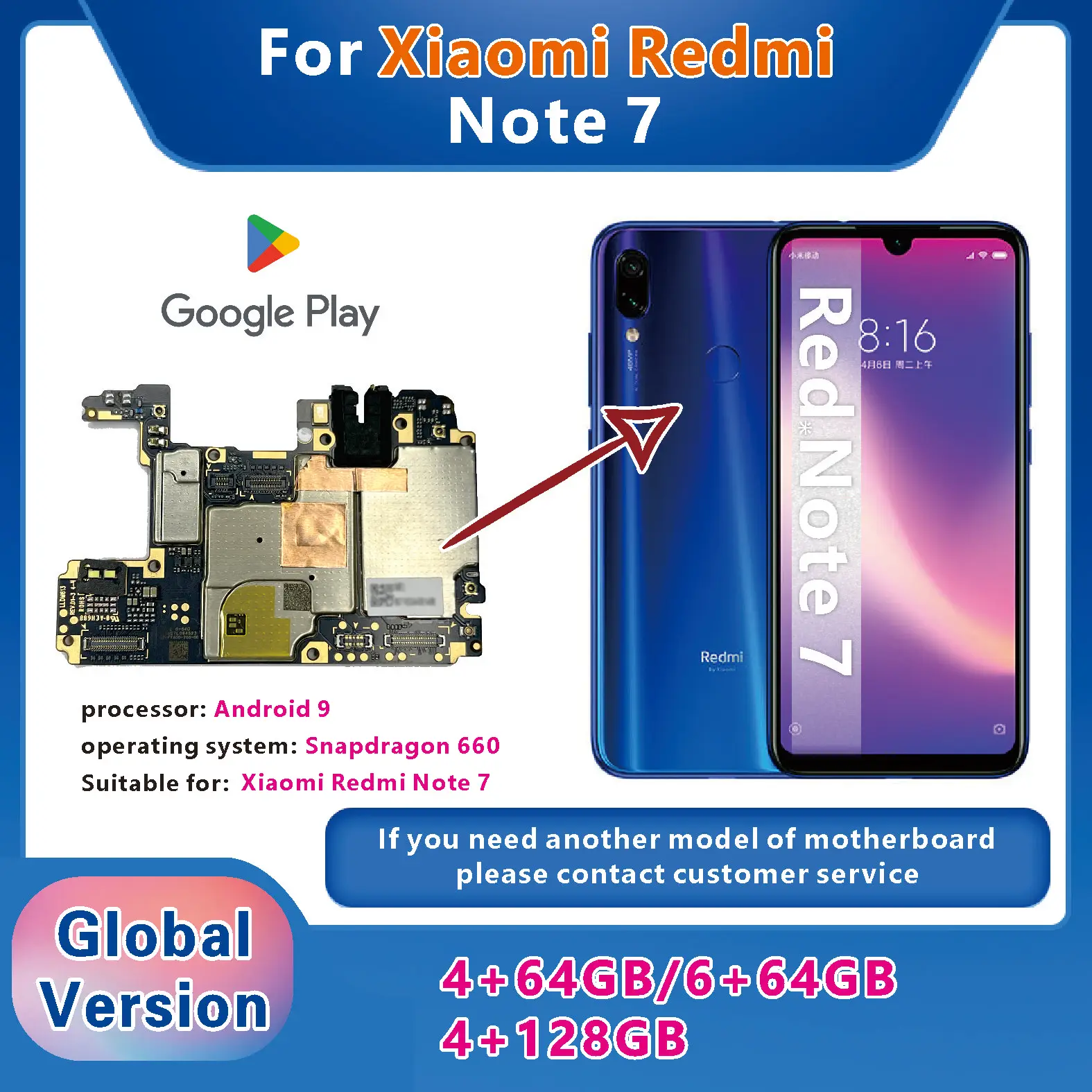 Motherboard for Redmi Note 7, disassembled, tested and delivered, phone motherboard, unlocked, global version
Motherboard for Redmi Note 7, disassembled, tested and delivered, phone motherboard, unlocked, global version