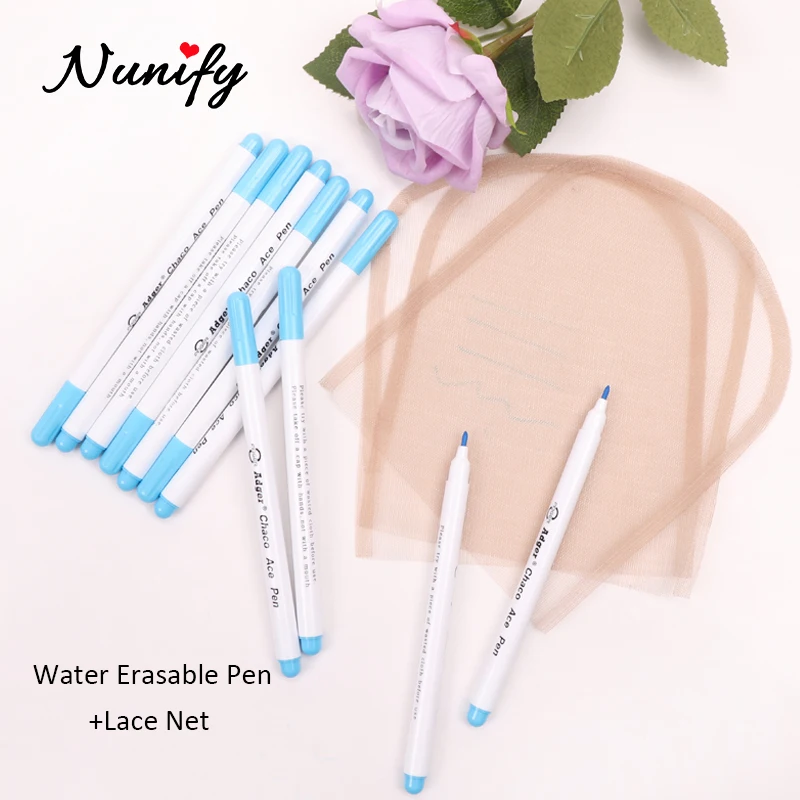 

5Pcs 4X4 5X5 Transparent Hd Lace Closure Frontal Net For Making Wigs 5Pcs Water Soluble Ink Marking Pens Air Water Erasable Pe