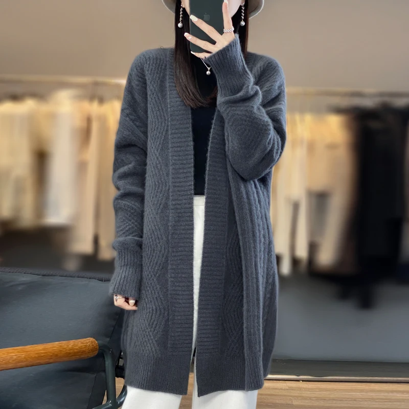100% pure wool cardigan women's 2023 new thick fashion long cashmere knitted loose coat
100% pure wool cardigan women's 2023 new thick fashion long cashmere knitted loose coat