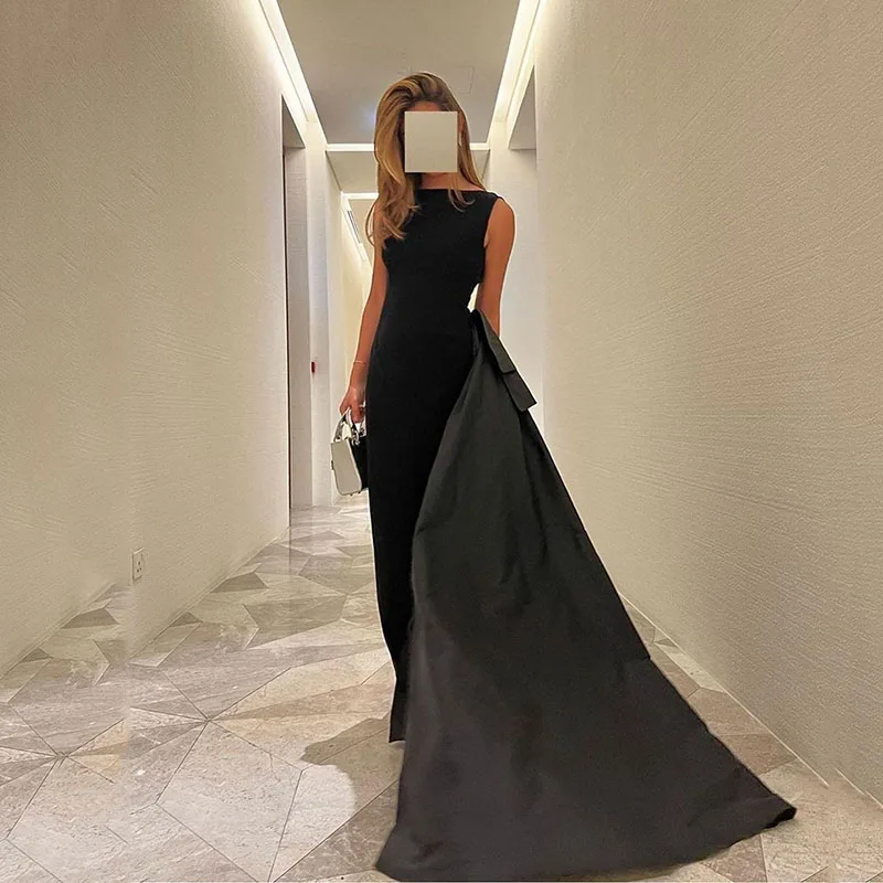 For Woman Black Satin Mermaid Prom Dresses With Detachable Train Sleeveless Arabic Evening Dress Wedding Party Gown 2023
For Woman Black Satin Mermaid Prom Dresses With Detachable Train Sleeveless Arabic Evening Dress Wedding Party Gown 2023