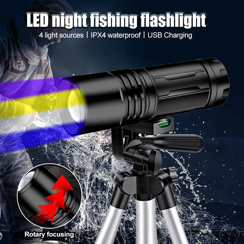 VASTFIRE 2/4 Light Sources Blue UV White Yellow Light Fishing Flashlight Waterproof USB Rechargeable Torch with Bracket Lanterna
VASTFIRE 2/4 Light Sources Blue UV White Yellow Light Fishing Flashlight Waterproof USB Rechargeable Torch with Bracket Lanterna