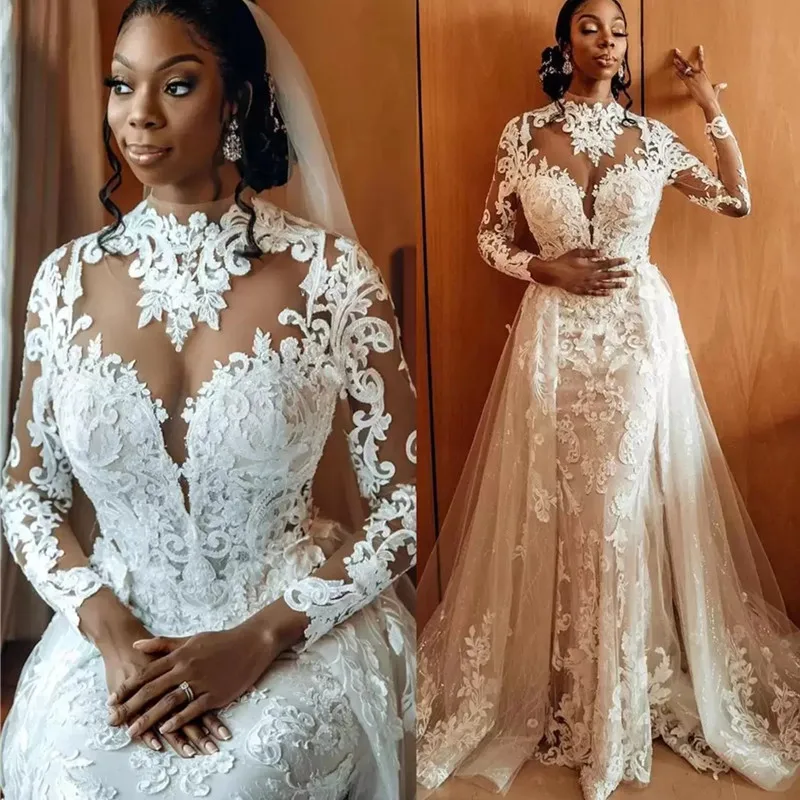 African Luxury Mermaid Wedding Dress Long Sleeve Appliques Detachable Train Wedding Gowns Plus Size Black Bride Vestido de noiva
African Luxury Mermaid Wedding Dress Long Sleeve Appliques Detachable Train Wedding Gowns Plus Size Black Bride Vestido de noiva