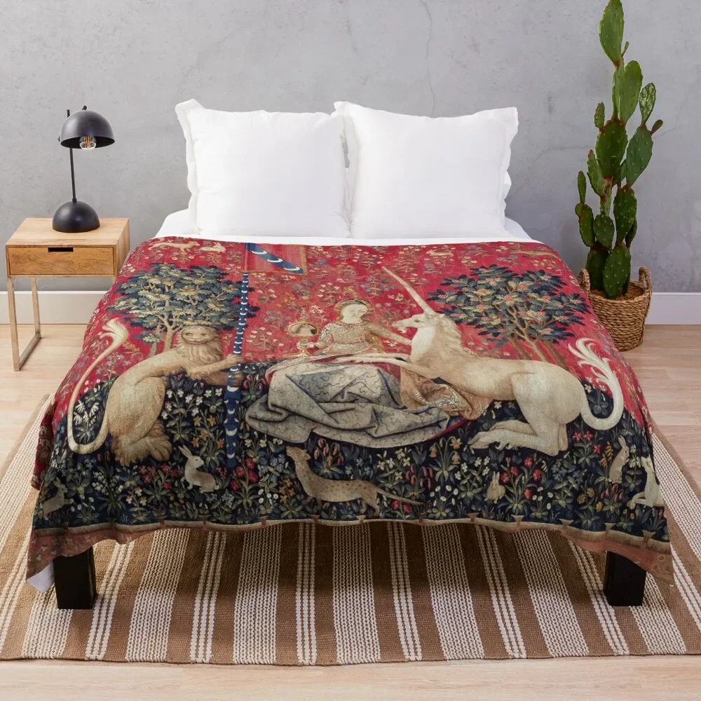 

Lady and Unicorn Medieval Tapestry Five Senses - Sight Throw Blanket Designers Luxury Thicken Retros Blankets